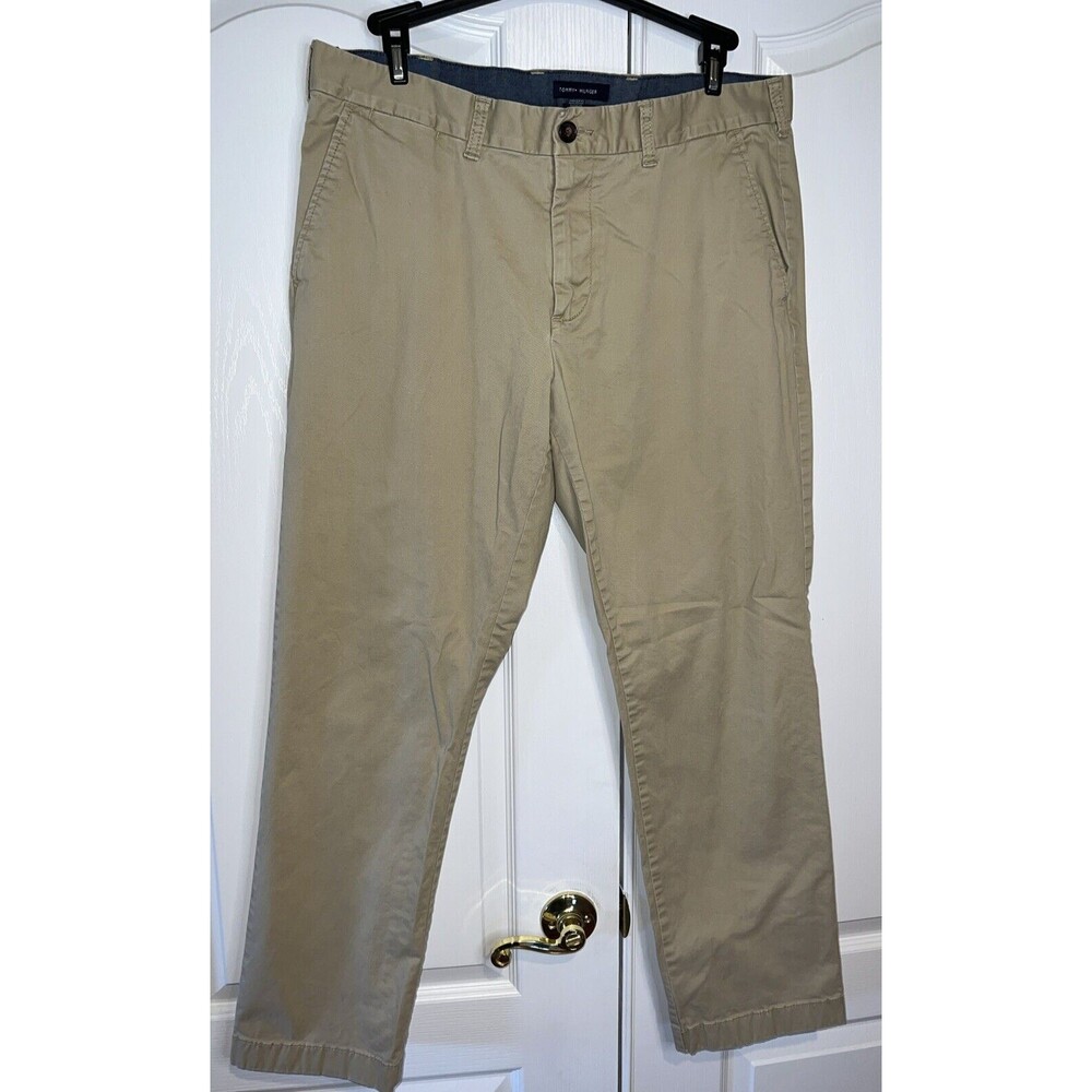 TOMMY HILFIGER Men Tailored Fit Straight Leg Flat Khaki Casual Chino Pants 38/32